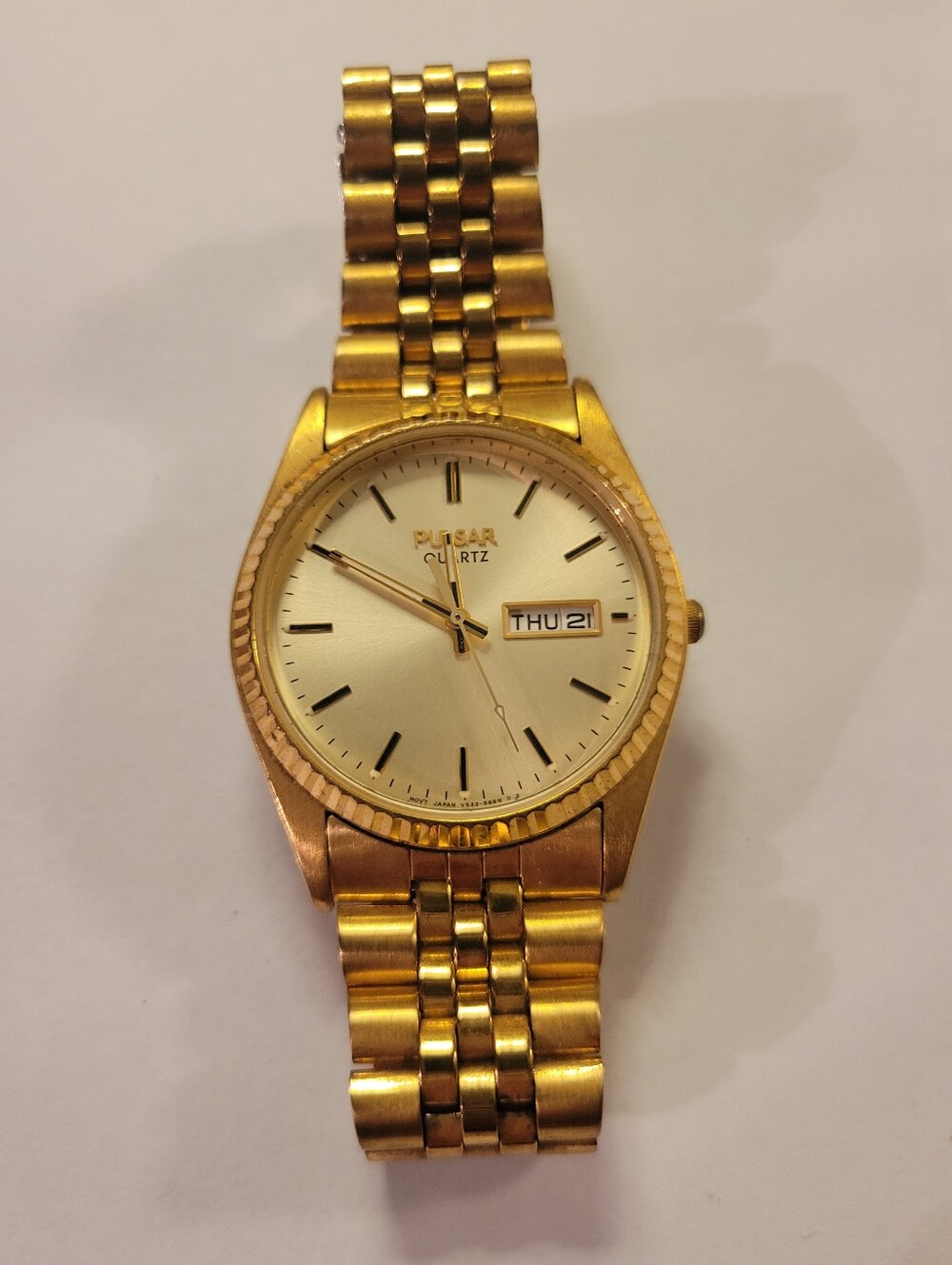 Vintage Pulsar by Seiko Quartz Jubilee Gold Plated Men's Watch 36mm V533-8B50